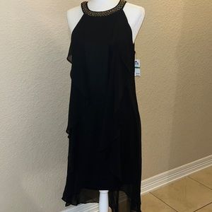 New! Thalia Sodi - beautiful black dress dress with gold beaded trimming